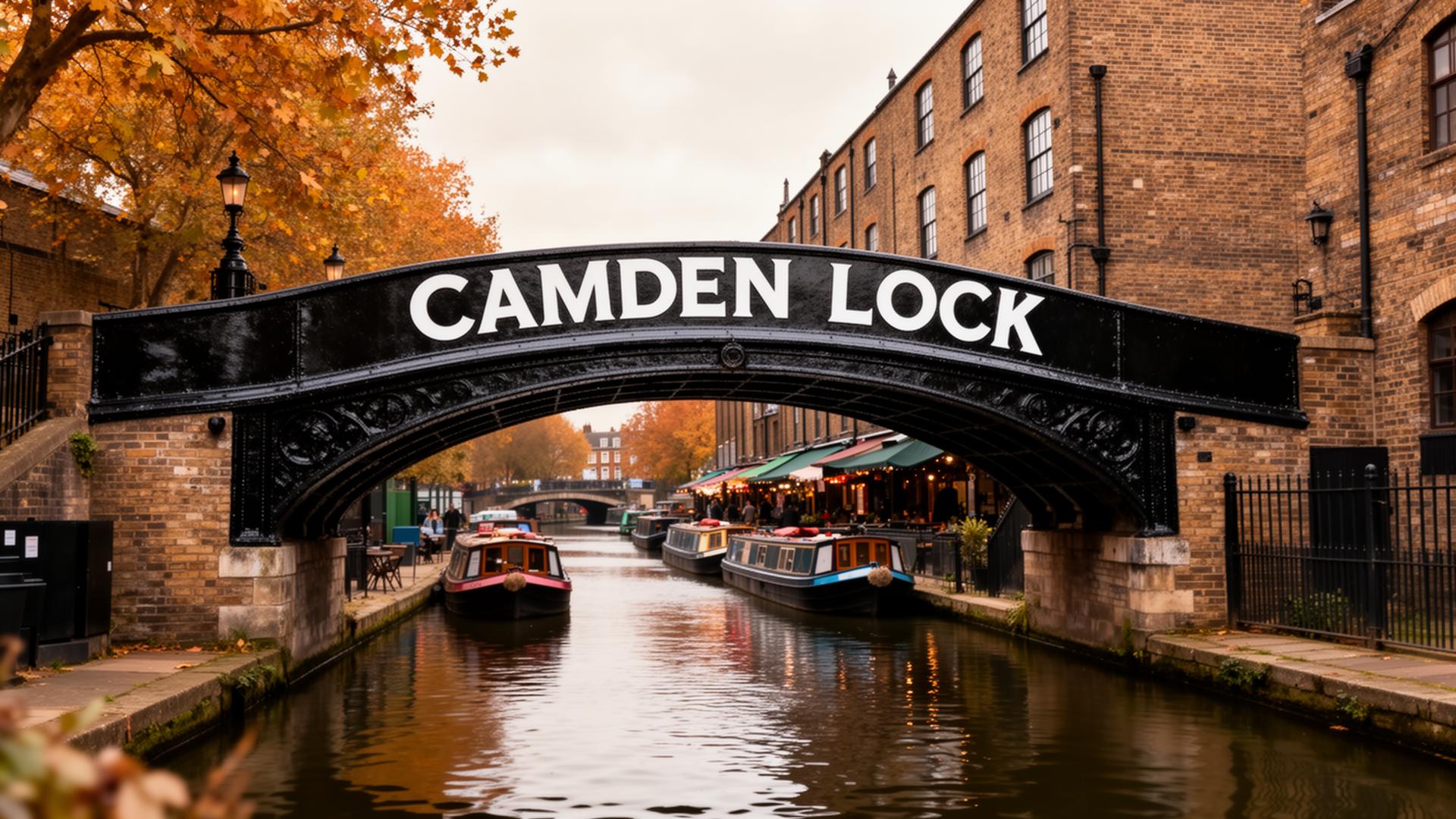 Camden Lock cast-iron footbridge over Regent's Canal in North London