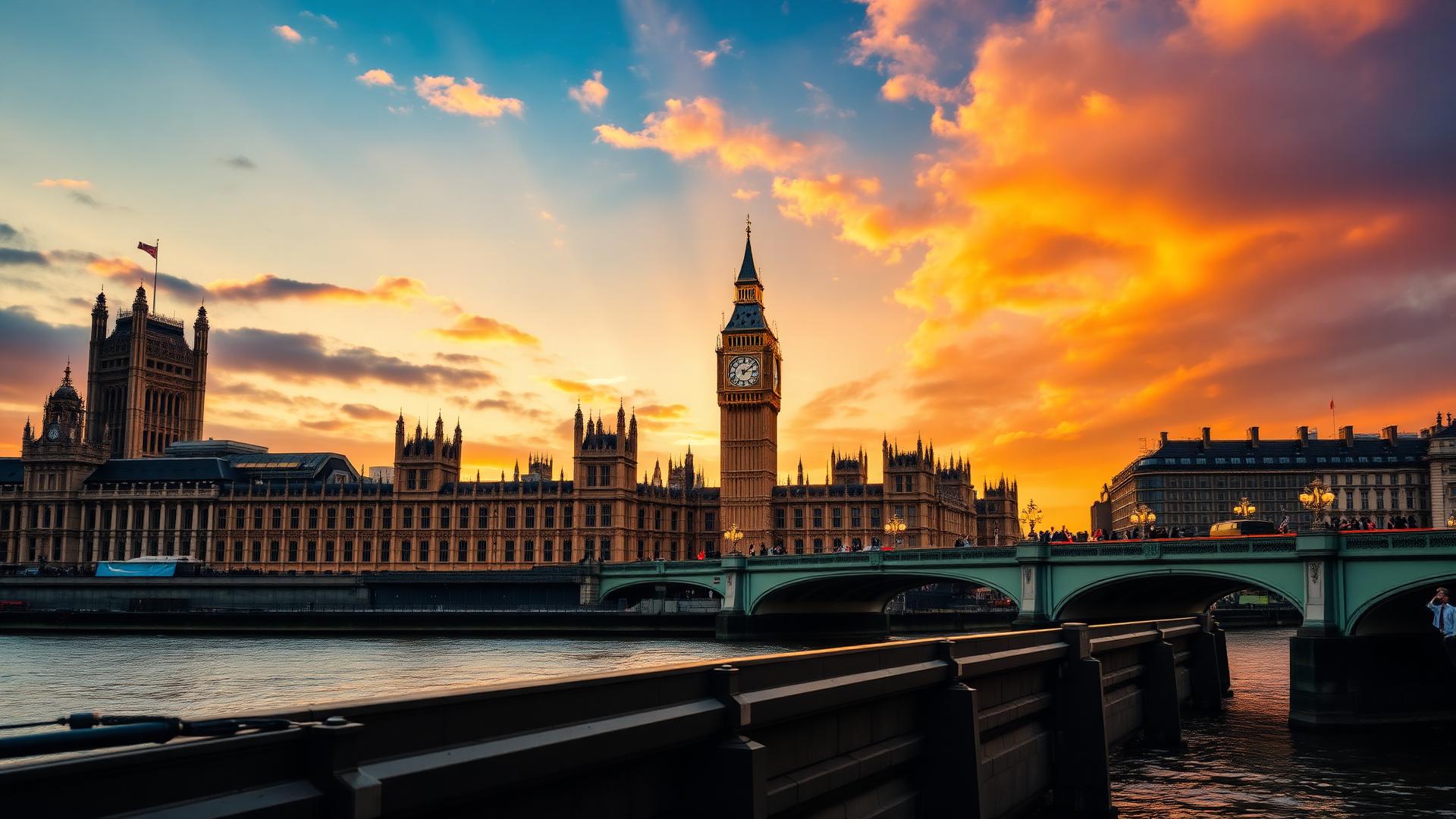 Big Ben and the Houses of Parliament in central London at sunset