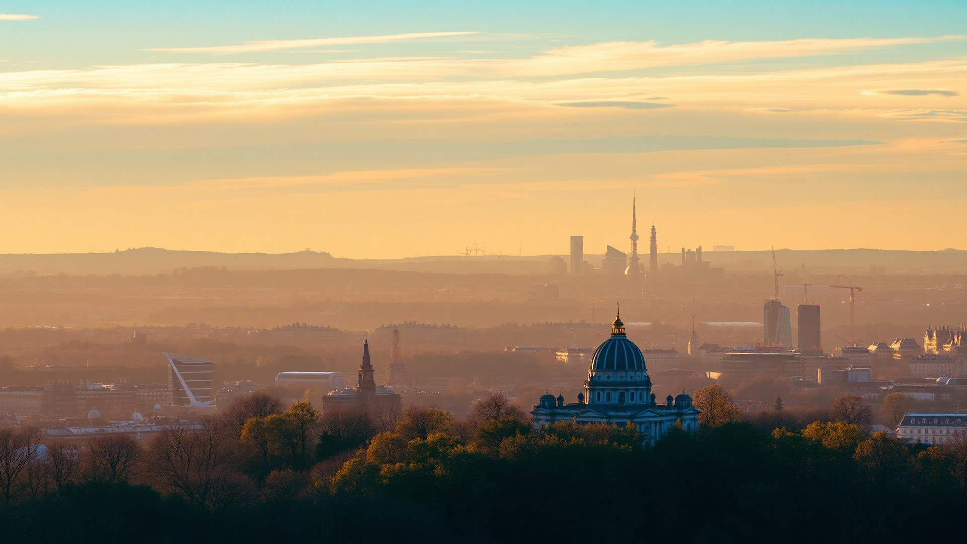North London skyline view from Alexandra Palace at sunset
